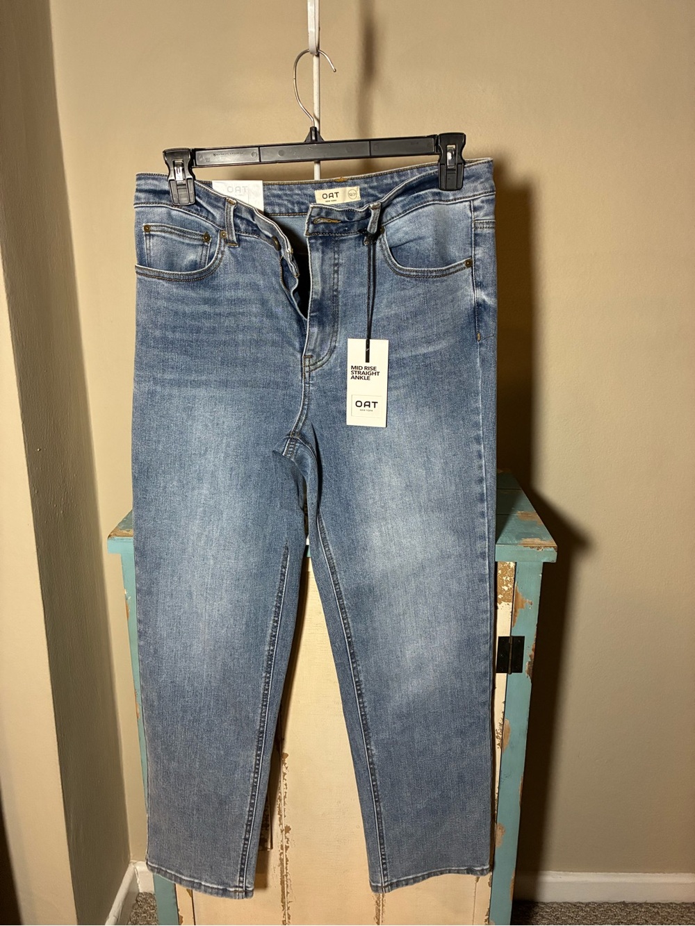 NWT OAT Mid-Rise Straight Leg Jeans in Medium Blue. Size 12